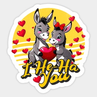 Cute Donkey With Hearts Valentines Day I He-Ha You Love Sticker